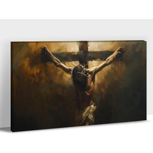 ANRUOXI Jesus Wall Art, Picture of Jesus Crucifixion Canvas Prints Christian Religious Canvas Wall Decoration, Death of Jesus Poster Printing Living Room Painting Bedroom Church Decor 28" Hx40 W Inch