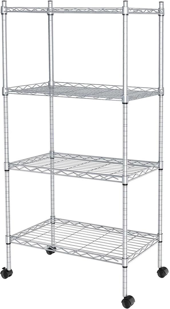 JS HANGER Wire Shelving Unit with Wheels, 4-Tier Adjustable Heavy Duty Metal Shelf Wire Storage Rack for Home Office Garage Kitchen Bathroom, 440 lbs Capacity, 23.23''W X 13.4''D X 47.24''H, Silver