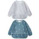 Little Dimsum Mess-Proof Baby Bibs|Infant Toddler Long Sleeve Waterproof Feeding Art Smock|Catching Food & Wipe Clean| Pack of 2 Colors Flower Sets