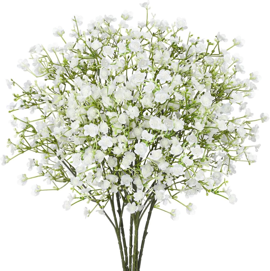 N&T NIETING 12Pcs Babys Breath Artificial Flowers,Real Touch Fake White Flowers Faux Flowers Bouquets for Vase Home Office Wedding Spring Winter Indoor Outdoor Centerpiece Table Decorations