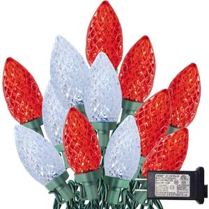 TW SHINE C9 Christmas Lights, 100 LED 66 FT Christmas String Lights Outdoor with 8 Modes Timer Waterproof Connectable for Indoor Yard Xmas Tree House Decorations (Red and White)