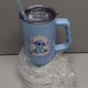 Silver Buffalo Disney Lilo and Stitch Minimalistic Design Ocean and Tropical Double Walled Stainless Steel Tumbler with Handle and Straw, Fits in Standard Cup Holder, 40 Ounces