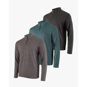 Real Essentials 3 Pack: Men's Dry-Fit Active Quarter Zip Long Sleeve Athletic Performance Pullover, 3XL