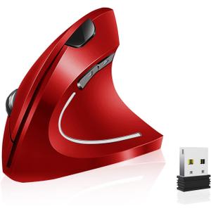 Vassink Ergonomic Rechargeable Wireless Mouse, 2.4Hz Rechargeable Wireless Vertical Optical Mice with USB Receiver, 6 Buttons, 800/1200/1600 DPI RED