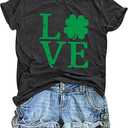 Love Shamrock Graphic St Patrick's Day Cute T-Shirt Women's Lucky Clover Irish Tees Short Sleeve Casual Tops (Small, Dark Gray)