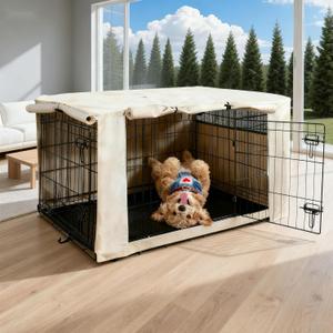 HiCaptain Breathable Dog Crate Cover 42 Inch, Durable Heavy Duty Kennel Cover, Dual Zippered Panels, Windproof Waterproof UV-Resistant(Beige)