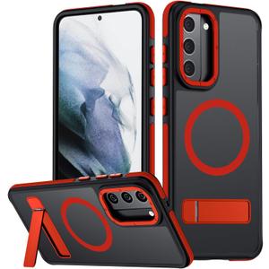 for Samsung Galaxy S21 Case, [Compatible with MagSafe], Adjustable Kickstand, Military Grade Drop Tested, Translucent Matte Phone Case for Galaxy S21 Case (Red)