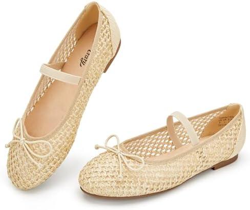 Sweet Life Flats for Women Closed Round Toe Ballet Flats Mary Jane Shoes Women with Elastic Strap Cute Bowknot Comfortable Dress Shoes for All-Year Daily Work Casual Wear Size 9.5