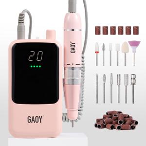 GAOY Rechargeable Cordless Nail Drill for Beginners, Electric Nail File with 12 Drill Bits and Sanding Band Set for Acrylic and Gel, Pink