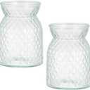 PATIKIL Clear Glass Flower Vase 4"x6",2 Pcs Large Mouth Geometric Faceted Decorative Vase for Home Office Decoration Dining Table Centerpieces Wedding Event, Transparent
