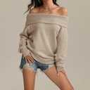 ATHMILE Womens Off The Shoulder Sweaters Oversized Spring Tops Batwing Sleeve Loose Pullover Fall Winter Fashion Outfits 2026 (Beige, XL)
