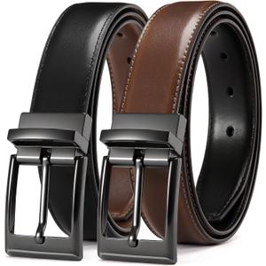 CHAOREN Mens Belts Leather 1 Pack - 1.25" Reversible Belts for Men for Dress Pants - One Belt, Two Colors (32"-34"Waist Adjustable, Cognac/Black)