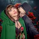 Unisex Vampire Witch Hooded Capes,Women's Halloween Costumes Reversible Cloak,Cosplay Masquerade Party Robes (L/59 inches for Adults, Green + Black)