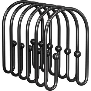 AmazerBath Shower Curtain Hooks, Simple Black Shower Curtain Hooks Rust Proof, Metal Shower Curtain Rings, Double Side Shower Hooks for Shower Curtain, Double Shower Hooks Rings Liner Bathroom, 12Pcs