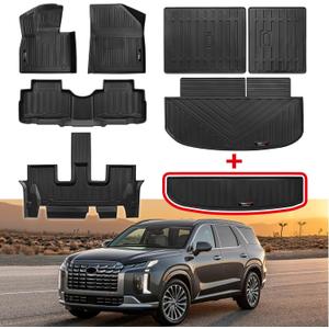 for 2020-2024 2025 Hyundai Palisade Floor Mats 3 Row & Cargo Liner & Lower Trunk Mat & Backrest Mat All Weather TPE Rubber Protection Mat for Palisade 7&8 Seats Accessories (Full Set 8 mats)