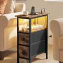 SONGMICS Side Table with LED Light, Narrow End Table with 2 Fabric Drawers, 2 Pack