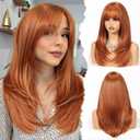 HAIRCUBE Layered Auburn Medium Long Straight Synthetic Wigs for Women with Bangs Heat Resistant Natural Look for Daily Use