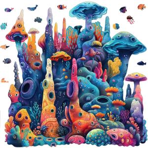 Qiuenisray Wooden Puzzles for Adults, Coral Ocean Jigsaw Puzzles 200 Pieces, FSC Certified Beautiful Wall Decor Puzzles, Irregular Creative Gift for Adults Family Game 11 x 11.2 in