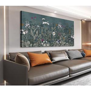 NINEASO Botanical Canvas Wall Art - Dusty Blue Wildflower Nature Pictures Bloom Floral Wall Decor Flower Plants Painting Print Artwork for Living Room Bedroom Home Office Decorations 20" x 40" (40L" x 20W", Dusty Blue Botanical Meadow)
