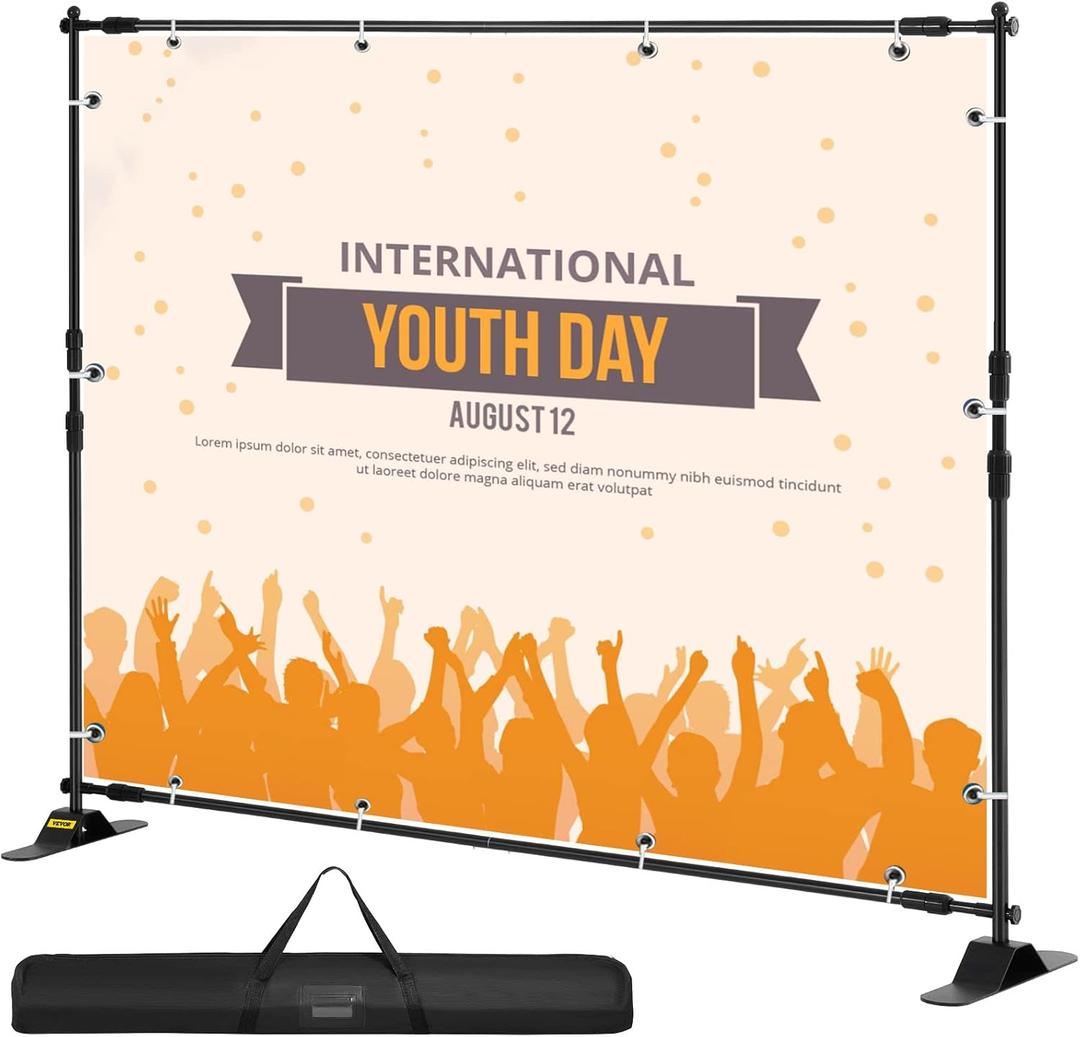 VEVOR Backdrop Banner Stand 8 x 8 Ft Adjustable Height Background Stand Backdrop with 1 Carrying Bag, Backdrop Stand for Parties Wedding Photo Booth Trade Show (8 x 8 Ft)