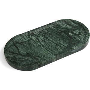 Genuine Real Natural Marble Tray for Bathroom, Luxury Indian Green Stone Vanity Tray, Decorative Oval Trays for Countertop Storage Organizer, Dresser, Kitchen, Home Decor, 11.8" x 6", Green