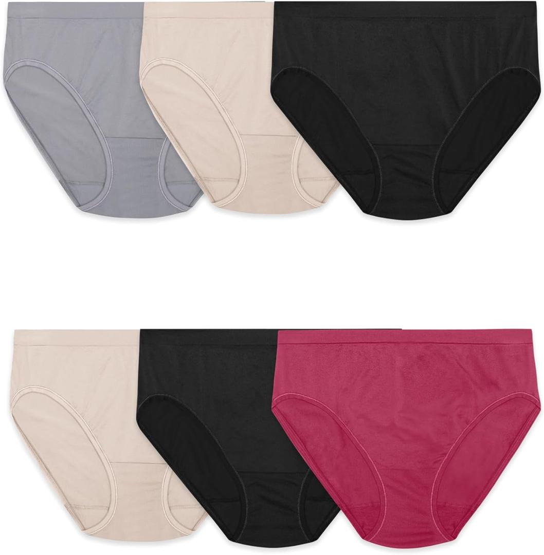 Fruit of the Loom womens Seamless Panties Briefs, Hi Cut - 6 Pack Assorted Colors, Size 6 