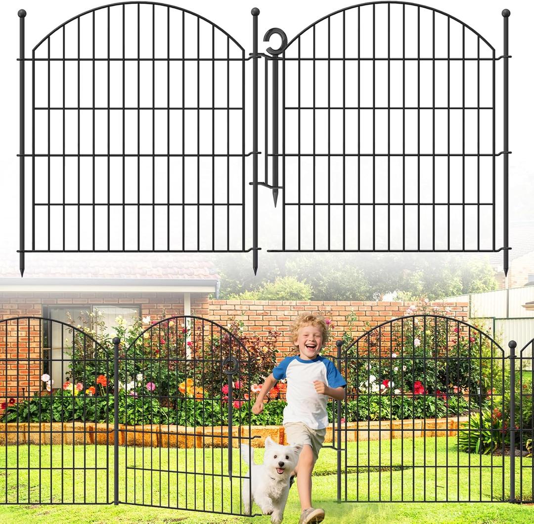 Decorative Garden Fence 32in (H) x12ft (L), 5 Pack No Dig Fence Animal Barrier for Dog with Lock, Arched Flower Bed Edging, Wire Border Panel Fencing for Yard Patio Outdoor Decor