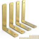 Gold Heavy Duty Shelf Brackets 8 Inch, Extra Thick L Shelving Brackets, Rustic Gold Iron Floating Shelves Wall Mounted with Hardware for DIY Open Shelving, 4 Pack