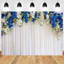 9x6ft White Wedding Backdrop White Blue Floral Flowers Photography Background Bride Groom Ceremony Party Bridal Shower Banner Decorations Engagement Proposal Portrait Photo Booth Prop