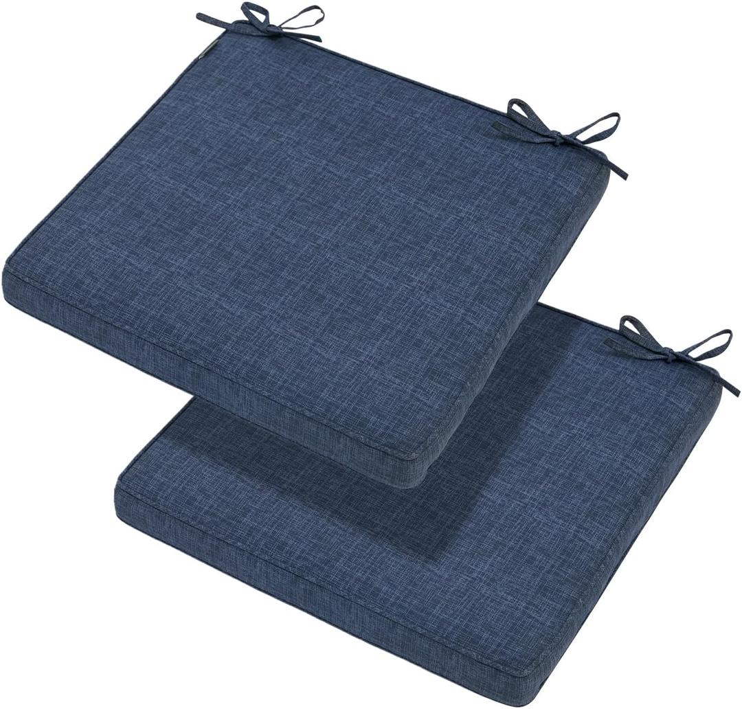 Magpie Fabrics Indoor Outdoor Waterproof Square Chair Cushion, 18" x 18" x 2.5", 2 Pack, Water Resistant Seat Cushions, for Patio Garden Office, Navy Textured