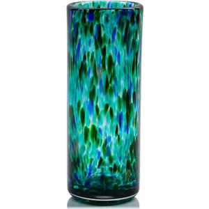 9.45" Tall Teal Vase Hand Blown Glass Vase Green, Modern Teal Home Centerpieces Wide Mouth Vases for Bud&Flower Decor - Ideal Living Room, Kitchen, Wedding, Dining Table, Office Center Table