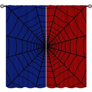 Super Hero Spider Web Window Curtains for Kids, Black Spiderweb Window Treatments Kids Red Blue Curtain Drapes for Boys Girls Baby Toddler Children Bedroom Playroom W42xL45in (Decor)