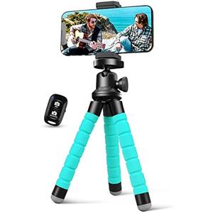 Aureday Phone Tripod, Flexible Tripod for iPhone and Android, Portable with Wireless Remote and Clip for Video Recording/Vlogging/Selfie (Blue)