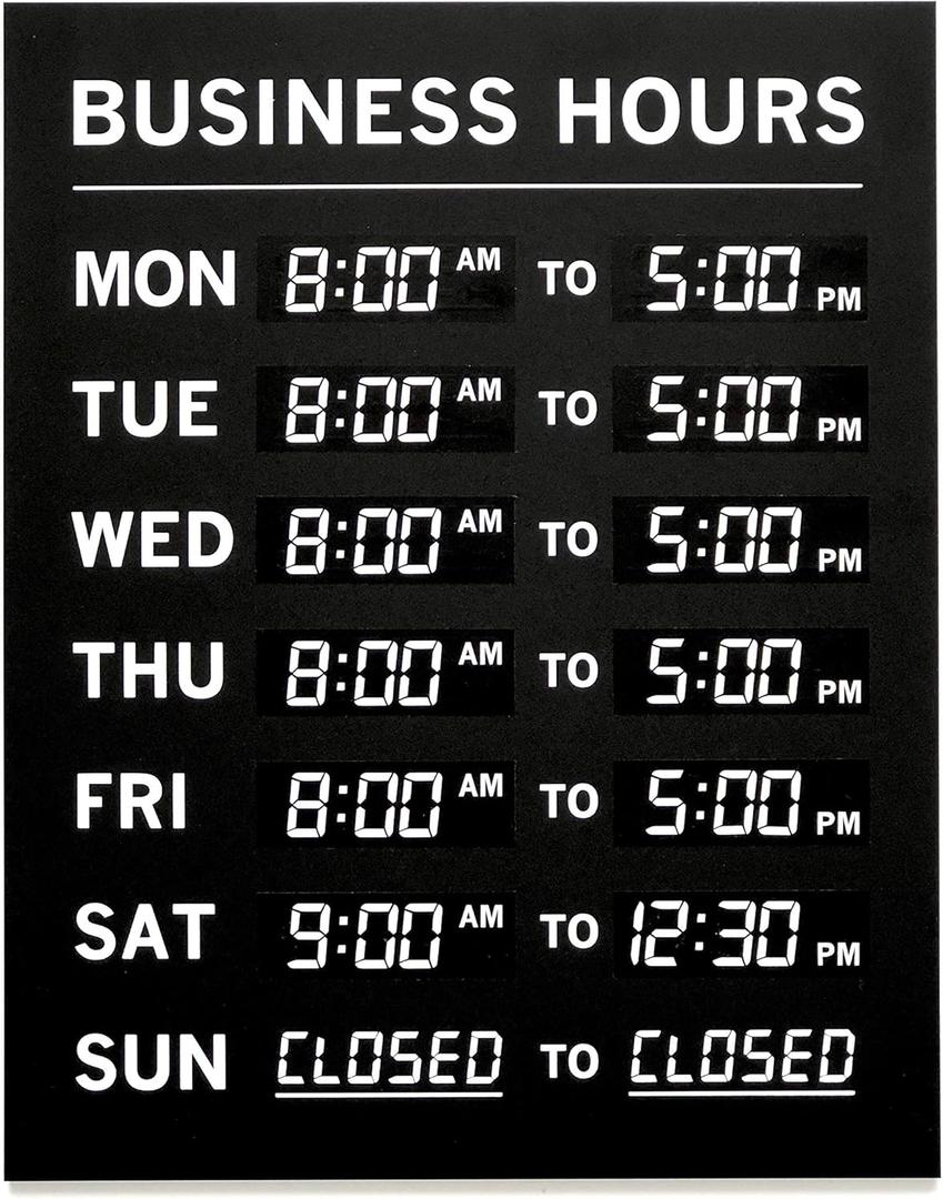 Kubik Letters Business Hours Sign With Vinyl for Numbers - Open Closed Sign for Stores and Restaurants - Glass Door Operation Hours