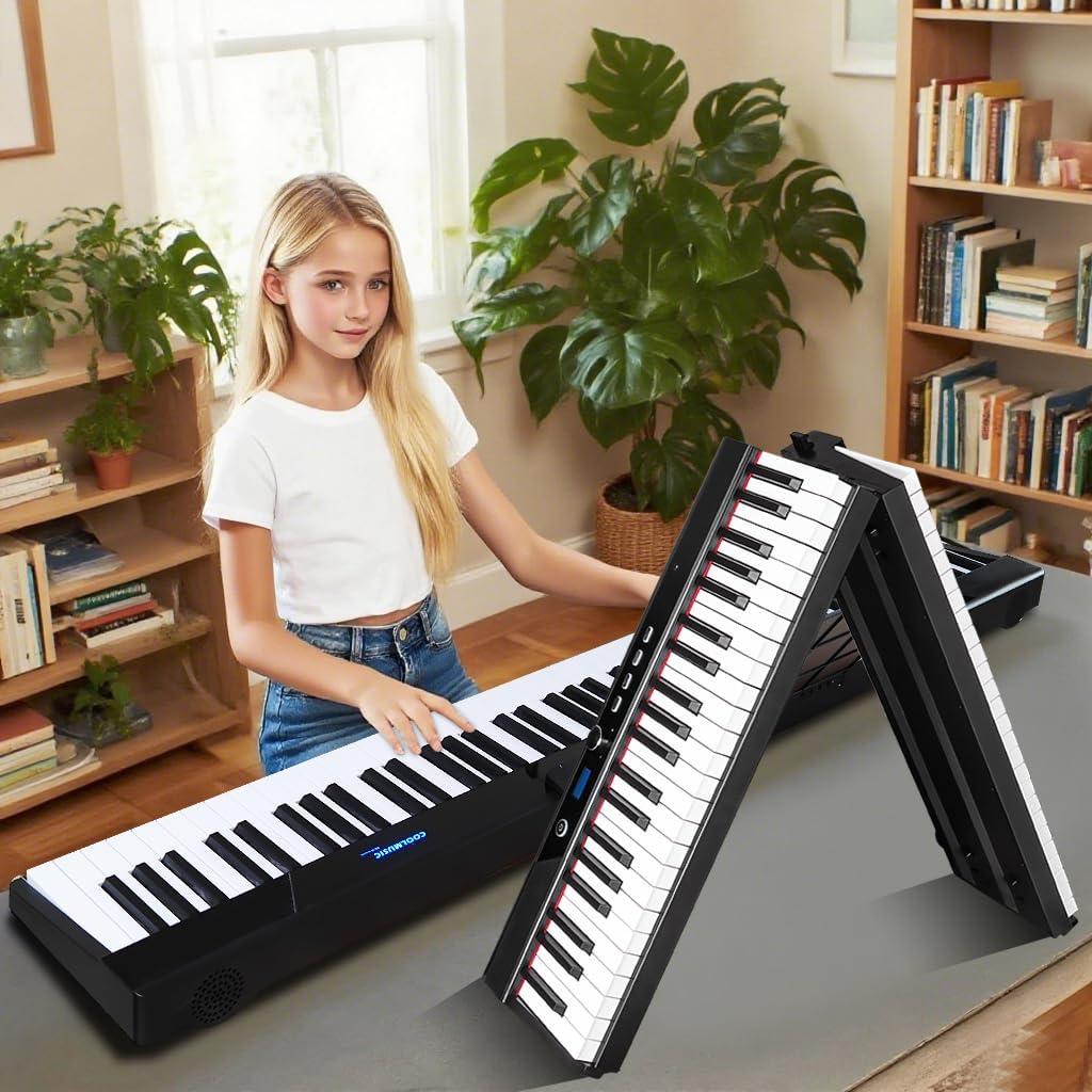 Coolmusic Portable Piano Keyboard Foldable: Portable Keyboard Piano 88 keys Semi-Weighted keyboard Electric Folding Piano Kit, 63 x 22 x 13 cm