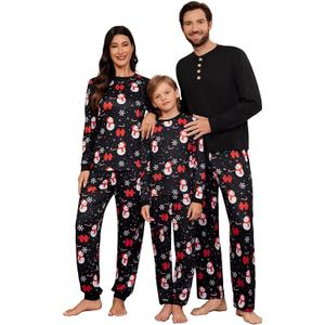 Ekouaer Family Christmas Pajamas Matching Sets Womens Mens Pjs Long Sleeve Sleepwear Holiday Lounge Sets (Large, Black Snowman and Snowflake)