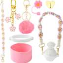 Pink Color Plastic Cup Accessories Set with Water Bottle Handle Strap Straw Cap Cup Sleeve Key Chain Clasps Plush Ball Charms Accessories for DIY Bottle Drink Decor