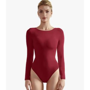 SUUKSESS Women Crew Neck Long Sleeve Bodysuit Sexy Thong Bodysuit Shirts.Xs