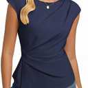 GRACE KARIN Womens 2026 Spring Short Sleeve Tops, Dressy Casual Peplum Shirts Outfit, Tunic Blouses Trendy Fashion Clothes (Blue, M)