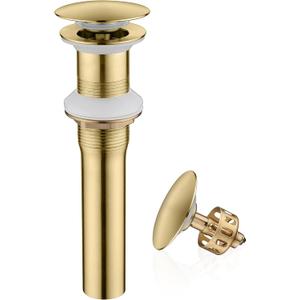 Pop up Sink Drain Stopper Without Overflow Brushed Gold for Bathroom Vessel Vanity Sink Art Basin, Big Cap Sink Drain Without Overflow, Metal Pop-up Drain Strainer with Detachable Basket Stopper