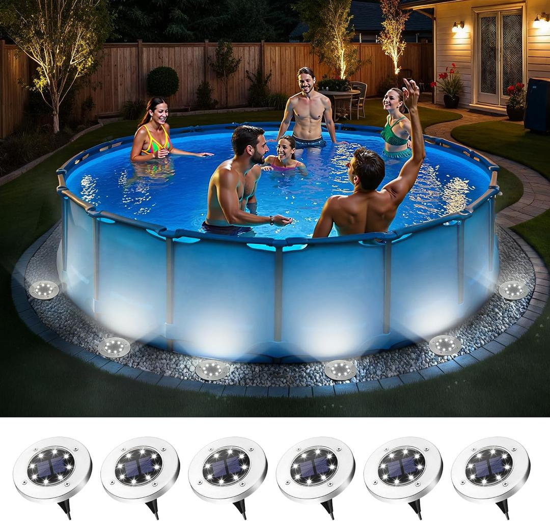 SOLPEX 6 Pack Solar Pool Lights for Above Ground Pools, Waterproof LED Above Ground Pool Lights, Outdoor Pool Decoration Accessories(Cool White)