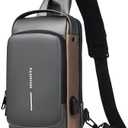 Bealin Waterproof Sling Bag Crossbody Backpack for Men Women Anti-Theft Sling Chest Bag with USB Charging Port for Hiking Walking Grey