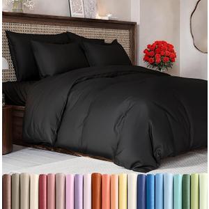 Duvet Cover Full Size Set - Extra Soft Full Size Duvet Cover 80 x 90 with 2 Pillow Shams - Hotel Luxury Quality Easy Care and Fade Free w/Zipper Closures & Ties - Comfy Breathable Bedding Set (Black)