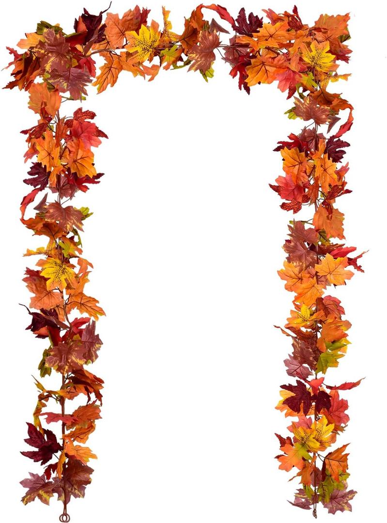 DearHouse 2 Pack Fall Garland Maple Leaf, 5.9Ft/ Piece 7 Colors Hanging Vine Garland Artificial Autumn Foliage Garland Thanksgiving Decor for Home Wedding Fireplace Party Christmas