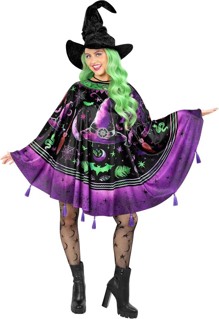 Morph Purple Witch Costume Womens Halloween Poncho For Women, Halloween Costumes For Womens Witch Costumes For Adults, One size