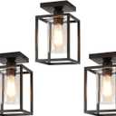 3 Pack Semi Flush Mount Ceiling Light,Black Metal Frame Ceiling Light Fixture with Clear Glass Shade, Farmhouse Light Fixture for Kitchen Island Entryway Porch Foyer