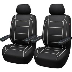 Flying Banner car seat Covers Quality Carbon Fiber Air Mesh Fabric Sport Low High Back Bucket Back Pocket Arm Rest (2 Fronts - Low Bucket - Neoprene, Gray Thread)