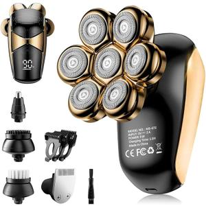 SHPAVVER Head Shavers for Bald Men: 5-in-1 Upgraded Electric Razor - IPX7 Waterproof Shaving Grooming Kit for Balder - Turbo Speed & Precision Blades (Ink Gold)