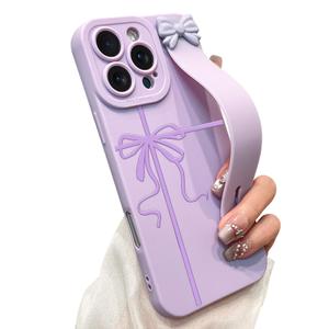 jueaes Cute Bow Case for iPhone 16 Pro Max with Finger Hand Wrist Strap