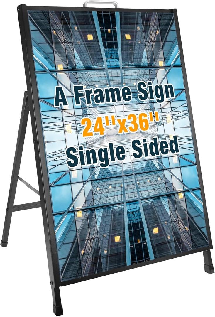 Heavy Duty A- Frame Sidewalks Poster stand 24 x 36 Inch Outdoor Sign with Carry Handle Black Coated Metal Collapsible Sidewalks Signs Stand Single-sided Display Poster Boards Suitable Sandwich Board for Indoor Outdoor